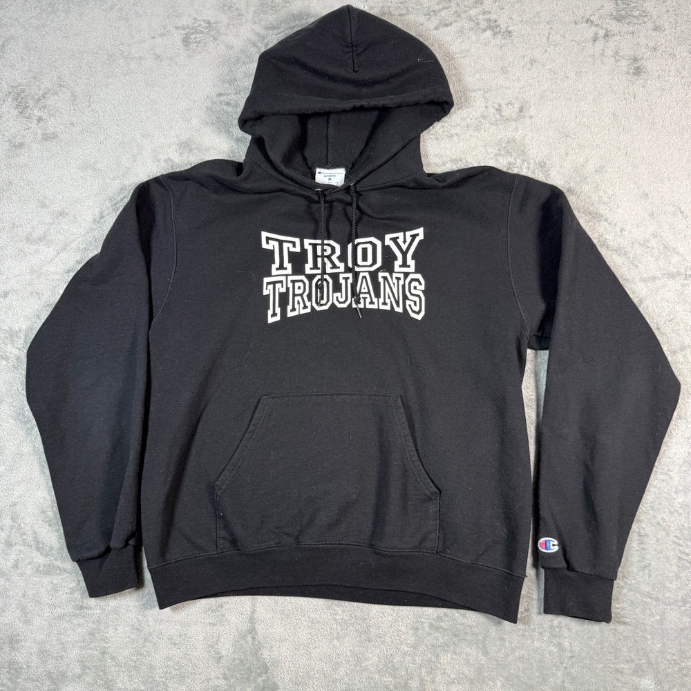 Champion Eco Mens Medium Hoodie Troy Trojans Black Graphic Pullover Sweatshirt